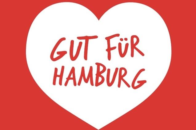 Herz in Rot mit der Aufschrift &bdquo;GUT F&Uuml;R HAMBURG&ldquo; in roter Schrift auf wei&szlig;em Hintergrund.