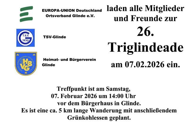 Einladung zur 26. Triglindeade am 07.02.2026 mit Details zur Veranstaltung und Treffpunkt in Glinde.