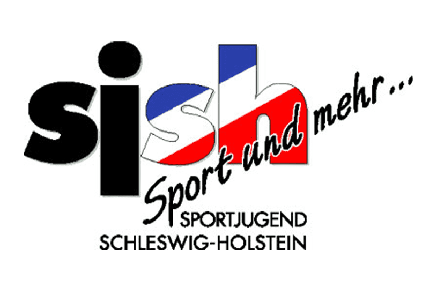 Logo der Sportjugend Schleswig-Holstein mit dem Text „siSH Sport und mehr…“, kombiniert mit Farben der deutschen Flagge.