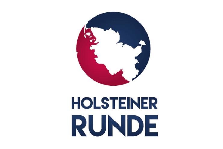 Logo der Holsteiner Runde: stilisierte Karte Schleswig-Holsteins in rot und blau mit Schriftzug darunter.